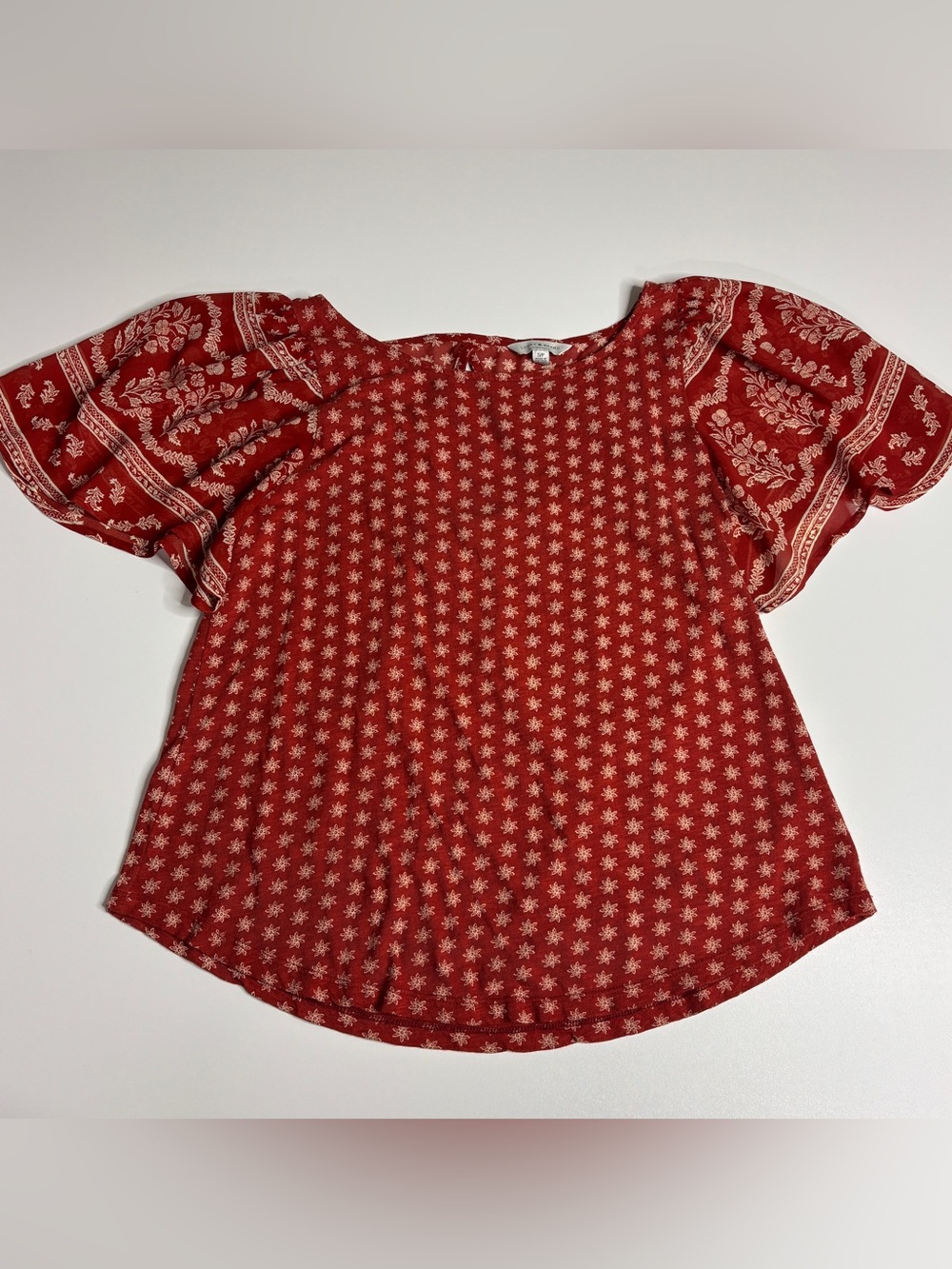 Lucky Brand Boho Cottagecore Festival Flutter Sleeve Floral Peasant Top